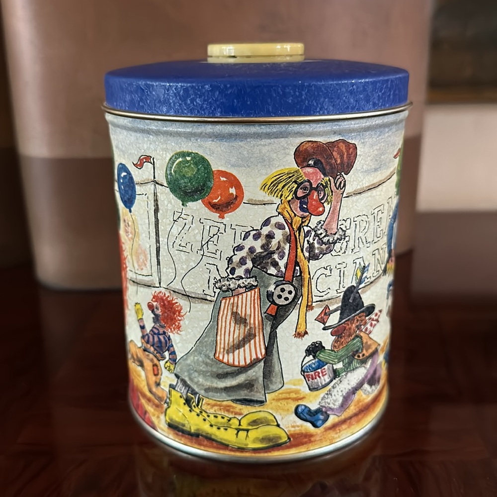 Colorful Clown Party Vintage Musical Tin Canister with Lid Music Box